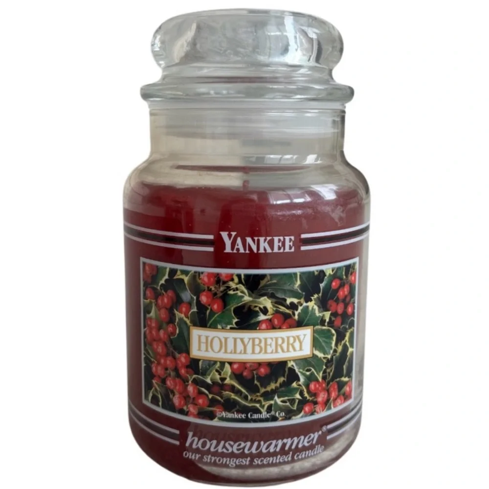 Yankee Candle Jar Hollyberry Rare Vintage Black Band Holiday Burgundy Red 22 Oz